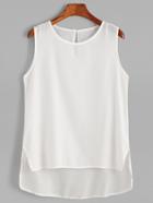 Shein White Keyhole Black High Low Tank Top