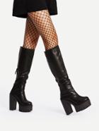 Shein Round Toe Back Zipper Knee High Boots