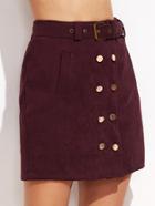 Shein Burgundy Double Breasted Skirt With Belt