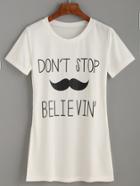 Shein White Letter Print Slit Side T-shirt