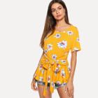 Shein Tie Waist Floral Tee