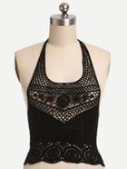 Shein Hollow Out Backless Crochet Top - Black