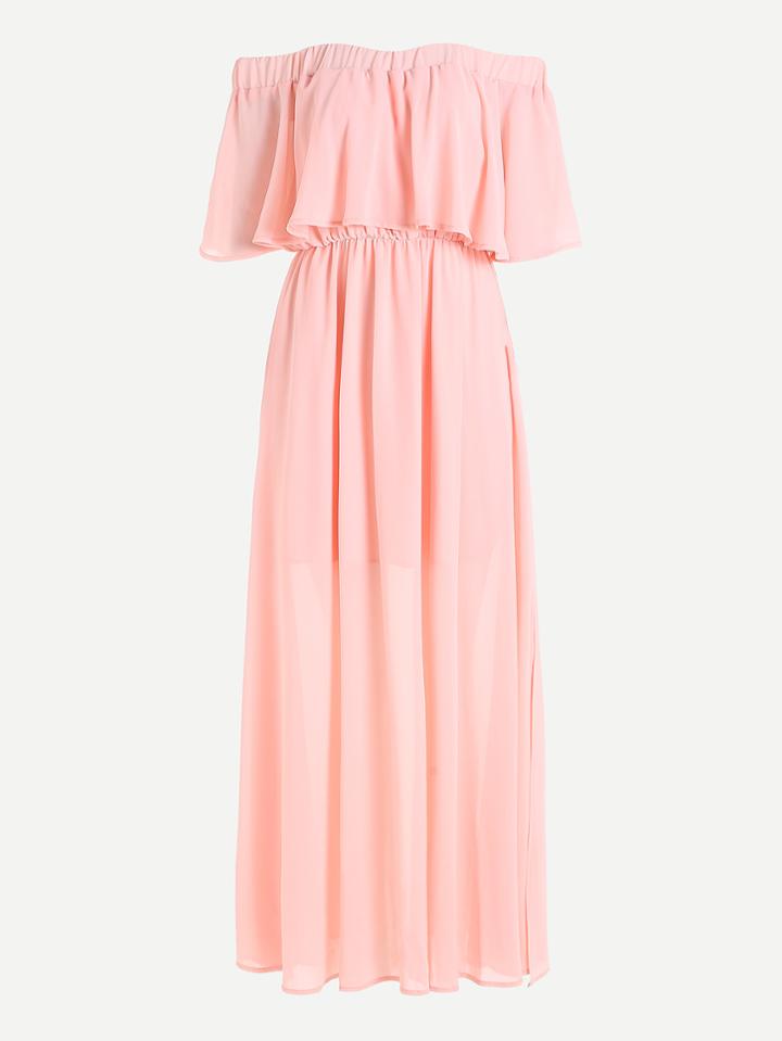 Shein Smocked Off Shoulder Double Layer Dress