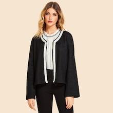 Shein Contrast Trim Pearl Beaded Coat