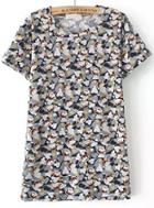 Shein Grey Short Sleeve Monkey Print T-shirt