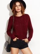 Shein Burgundy Cable Knit Lace Up Back Sweater