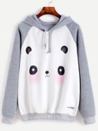 Shein Raglan Sleeve Cartoon Panda Print Hooded Sweatshirt