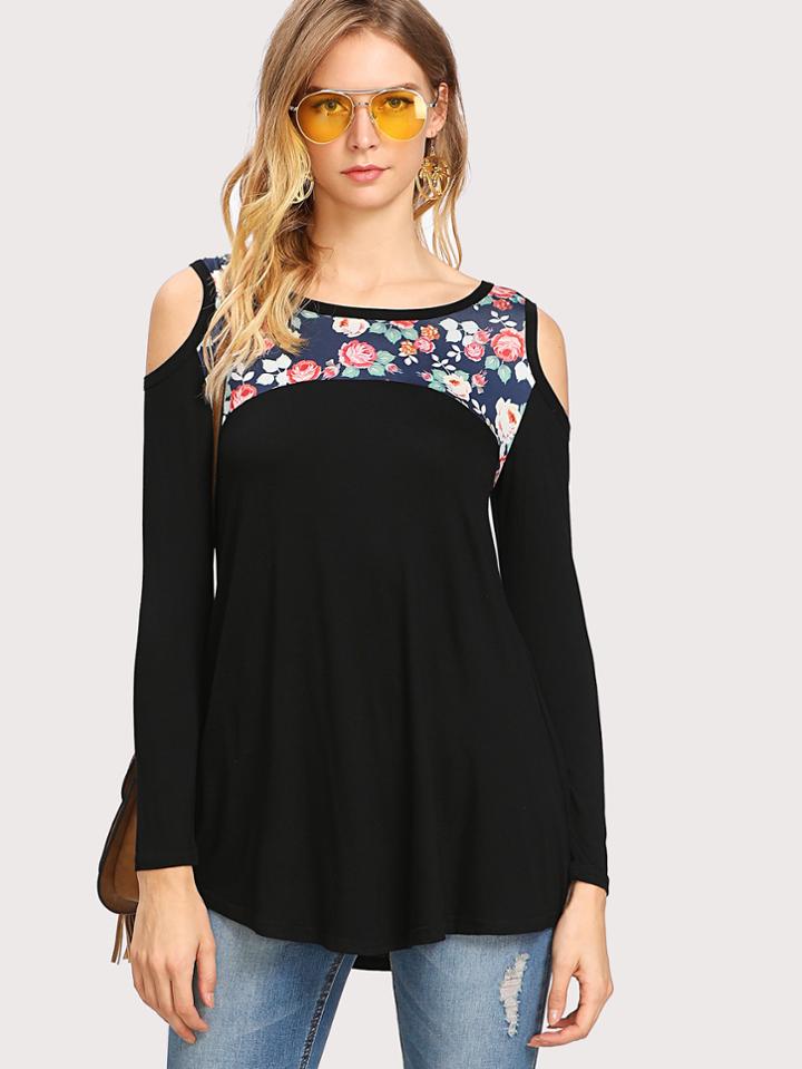 Shein Open Shoulder Florals Tee