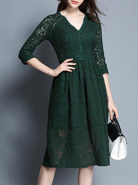 Shein V Neck Hollow Lace Dress