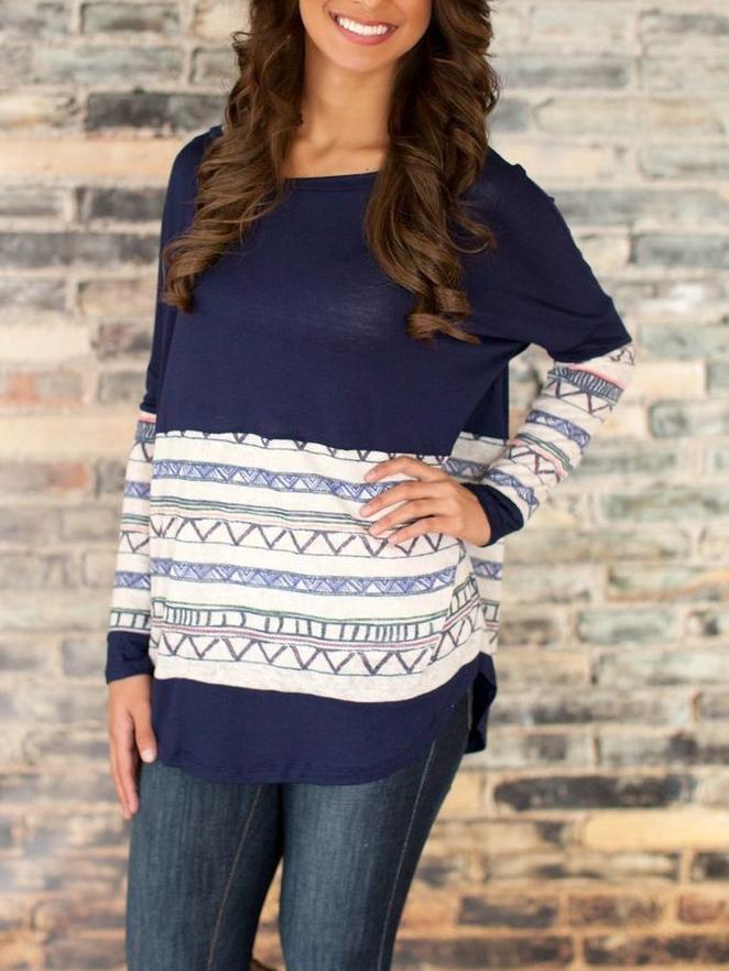 Shein Blue Round Neck Geometric Print Loose T-shirt