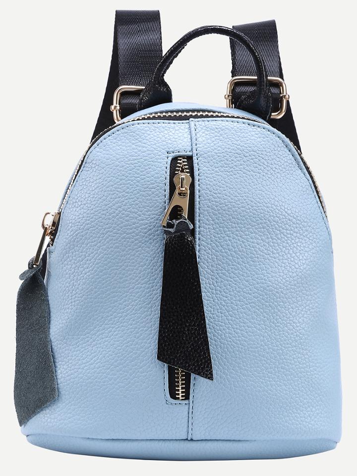 Shein Faux Leather Zip Front Backpack - Baby Blue