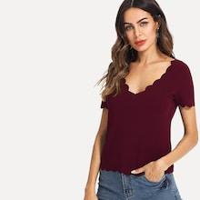 Shein Scallop Edge Solid Tee