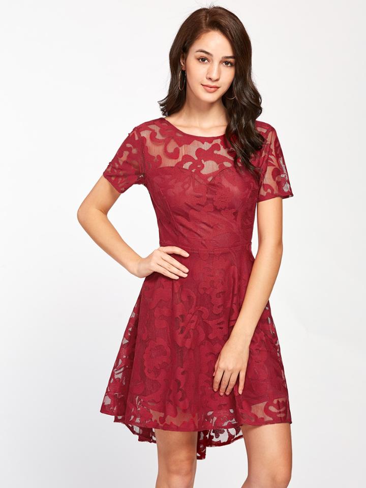 Shein V Back Lace Overlap Dip Hem Dress