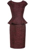 Shein Burgundy Cap Sleeve Peplum Jacquard Dress