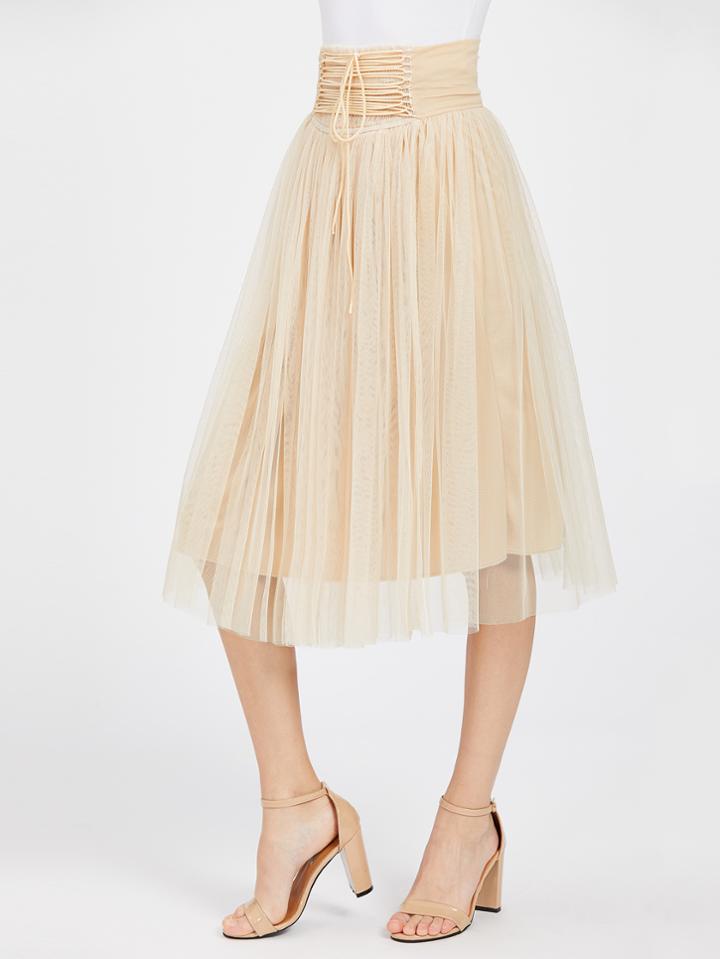 Shein High Waist Lace Up Detail Mesh Skirt