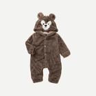 Shein Toddler Girls Cartoon Print Random Button Through Hooded Teddy Jumpsuit