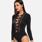 Shein Lace Trim Tie Up Plunging Bodysuit