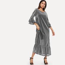 Shein Pearl Beading Bell Sleeve Glitter Dress