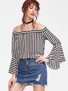 Shein Contrast Striped Off The Shoulder Bell Sleeve Top