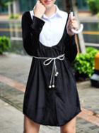 Shein Black Contrast White Lapel Tie-waist Dress