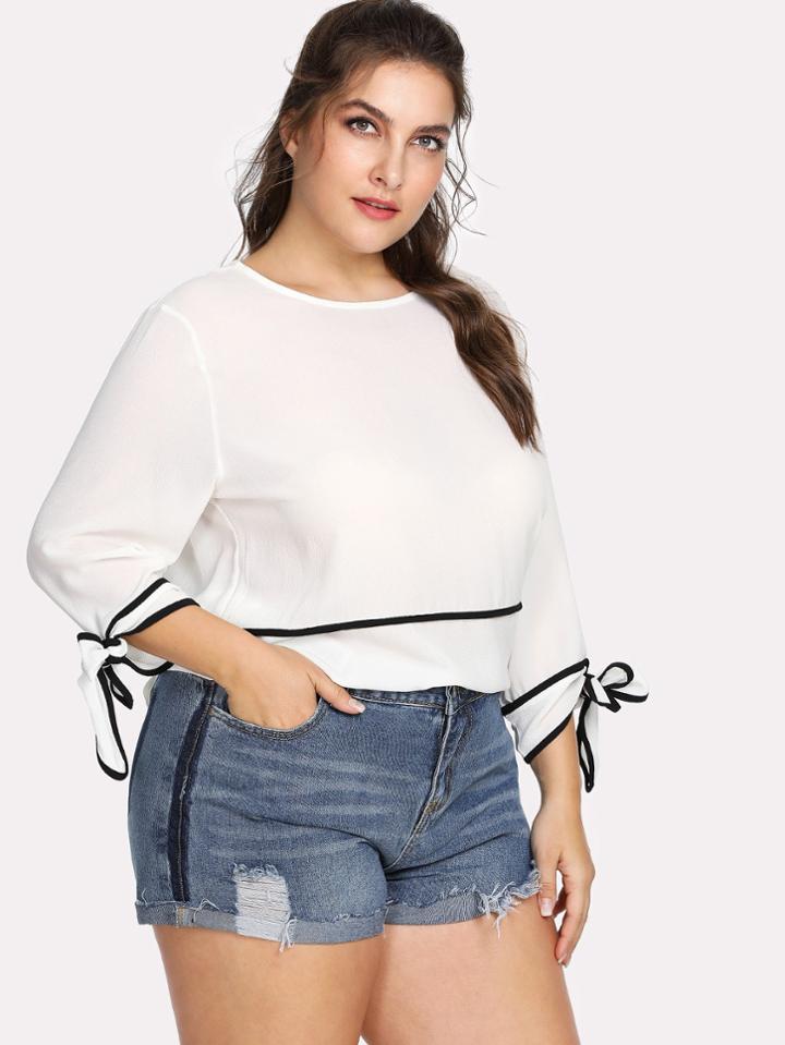 Shein Seam Detail Knot Cuff Blouse