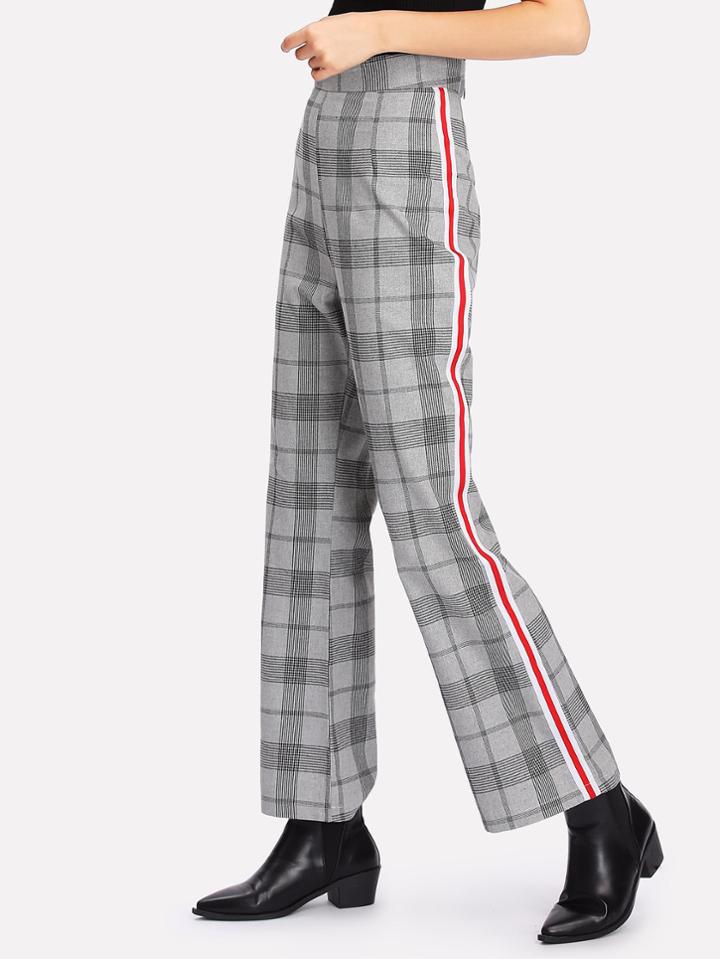 Shein Stripe Tape Side Glen Plaid Pants