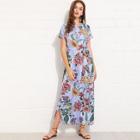 Shein Flower And Striped Curved Hem Dress