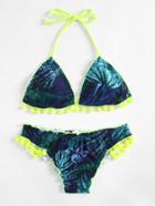 Shein Jungle Print Pom Pom Trim Bikini Set