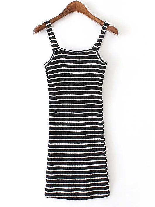 Shein Black And White Stripe Skinny Knit Dress