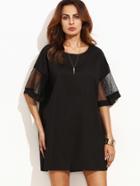 Shein Black Drop Shoulder Mesh Sleeve Oversized Dress