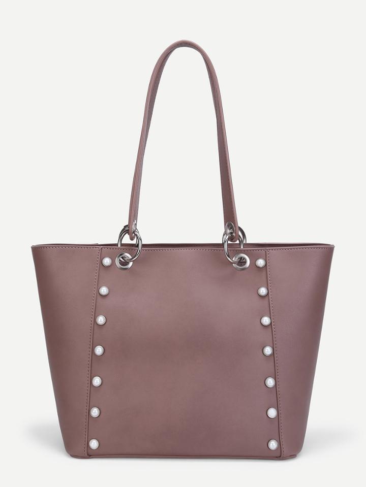 Shein Faux Pearl Detail Pu Tote Bag