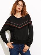 Shein Black Embroidered Tape And Fringe Embellished Sweatshirt
