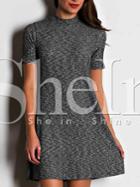 Shein Grey Short Sleeve Mock Neck Casual Shift Dress