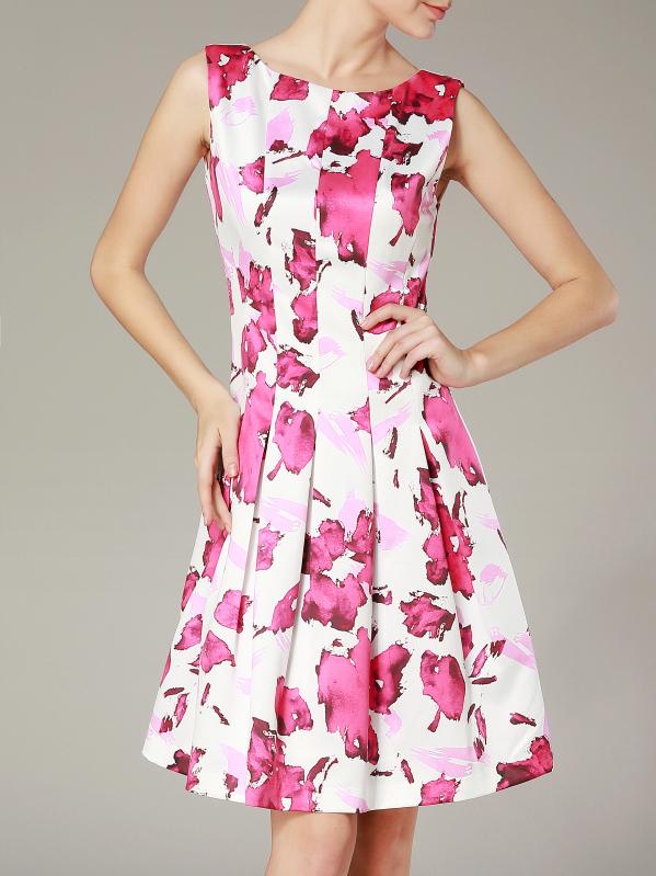 Shein White Pleated Print A-line Dress