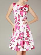 Shein White Pleated Print A-line Dress