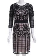 Shein Black Round Neck Length Sleeve Contrast Gauze Embroidered Dress