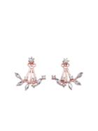 Shein Rose Gold Plated Leaf Crystal Double Sided Swing Stud Earrings