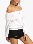 Shein Lace Trimmed Front Buttoned Off-the-shoulder Blouse