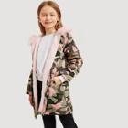 Shein Girls Camo Print Faux Fur Hoodie Coat
