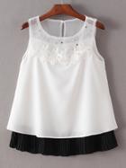 Shein Color Block Sleeveless Crochet Embellished Blouse