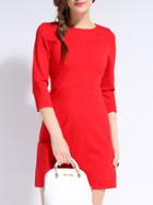 Shein Red Round Neck Length Sleeve Dress