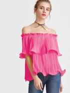 Shein Bardot Neckline Frilled Pleated Top