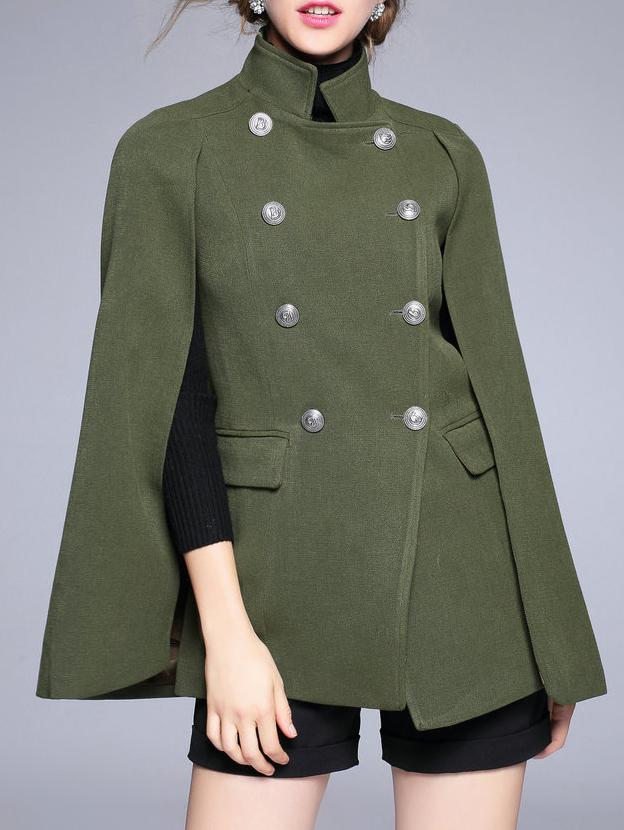 Shein Green Collar Split Sleeve Cape Coat