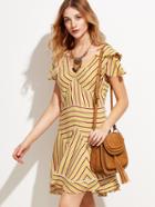 Shein Yellow Mixed Striped Ruffle Dress