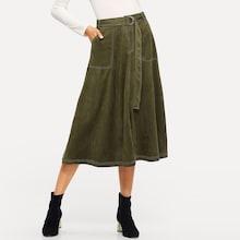 Shein Pocket Front Belted Suede Skirt
