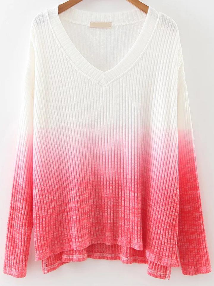 Shein V Neck High Low Gradient Knitwear