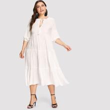 Shein Plus Tassel Tie Neck Solid Dress