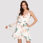 Shein One Shoulder Ruffle Floral Wrap Dress