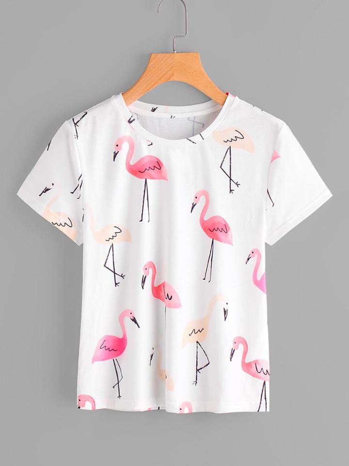 Shein Allover Flamingo Print Tee