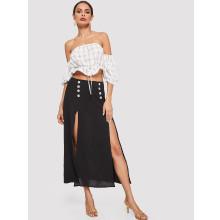 Shein M-slit Buttoned Front Skirt